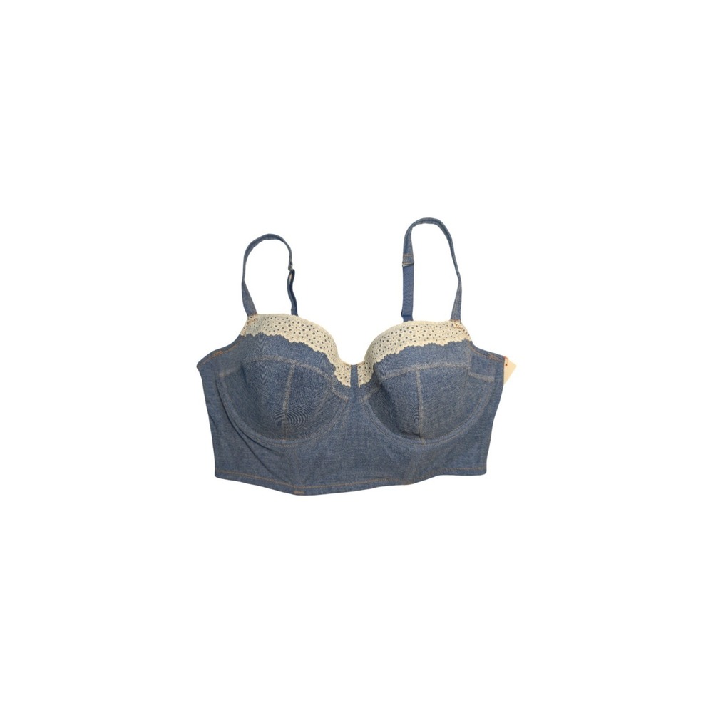 Colsie Womens Denim Bustier Bralette Dark Blue Lace Trim Crop Top Size L